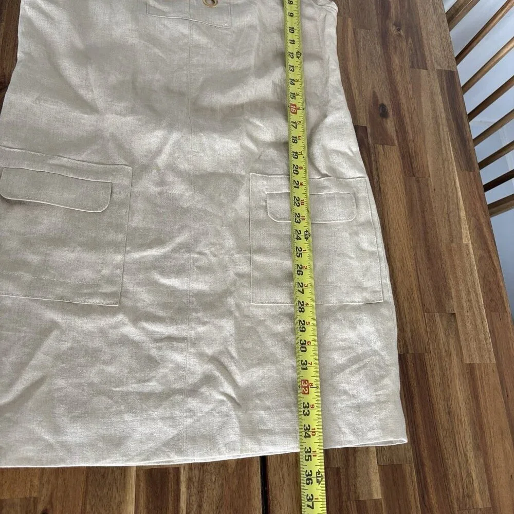J. Crew Womens Linen Shift Dress‎ Size 8 Ivory/Gold Tone Career Office Preppy